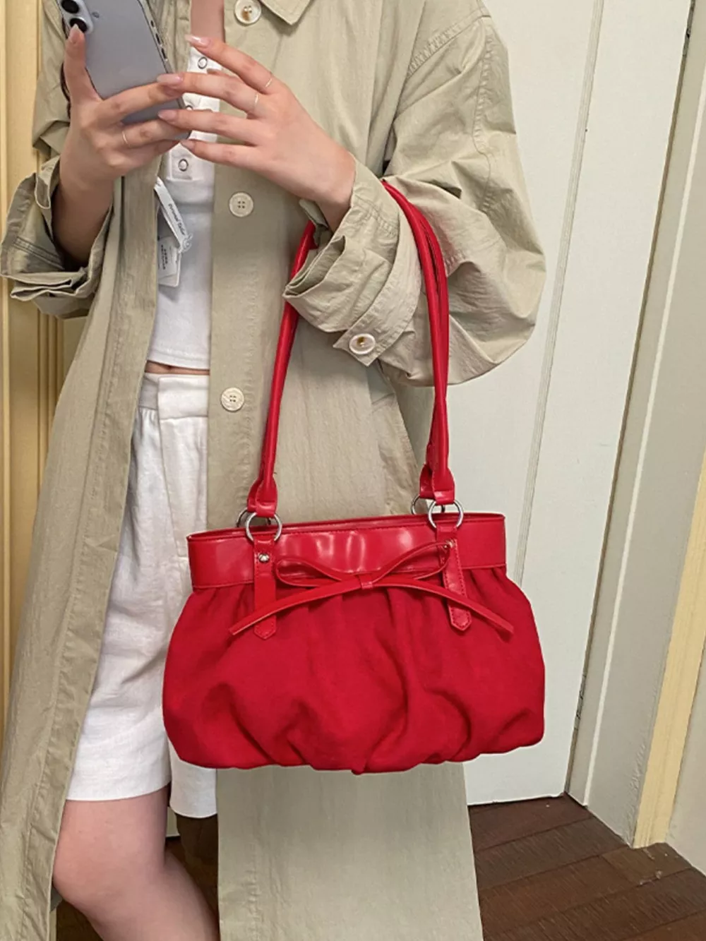 Bow-Decorated Ruched Shoulder Bag, image 5