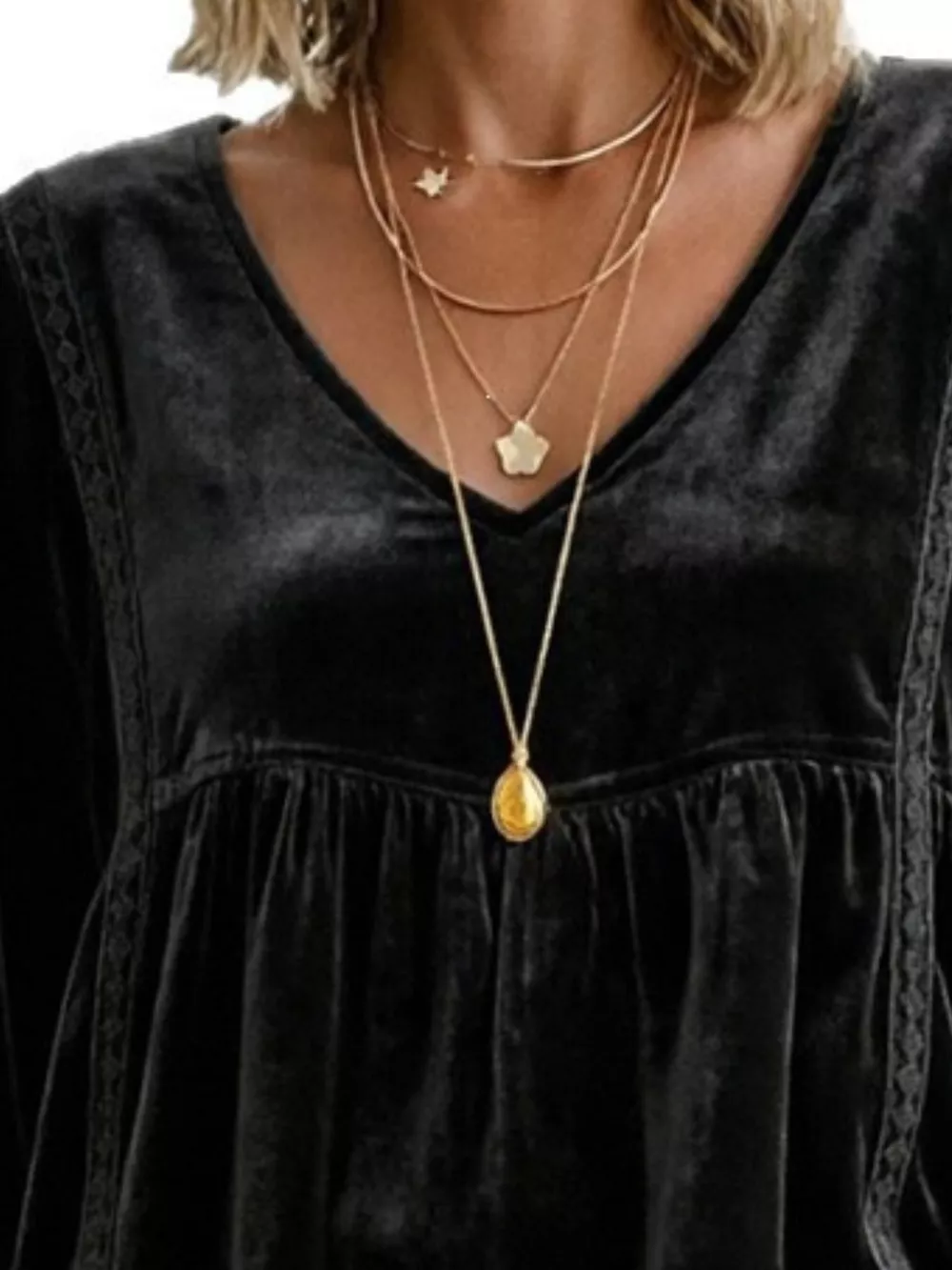 Full Size V-Neck Long Sleeve Velvet Blouse with Lace Trim Plus Size, image 14
