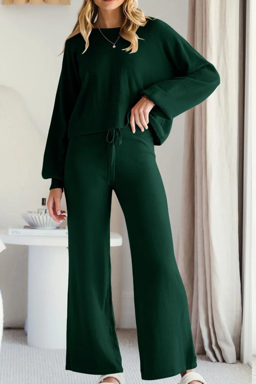 Round Neck Long Sleeve Top and Pants Set, image 26