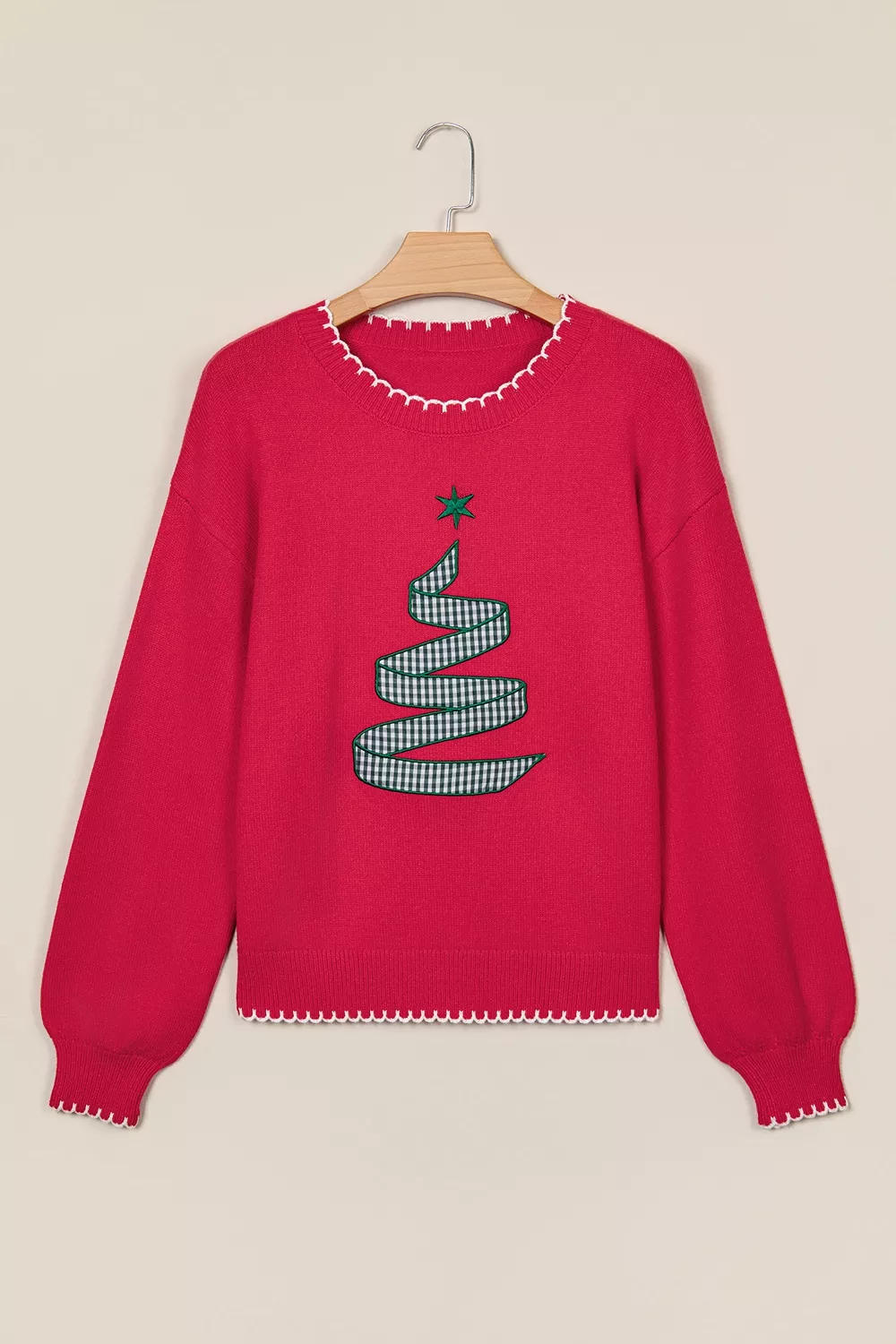 Stitched Detail Christmas Tree Holiday Casual Sweater, image 3