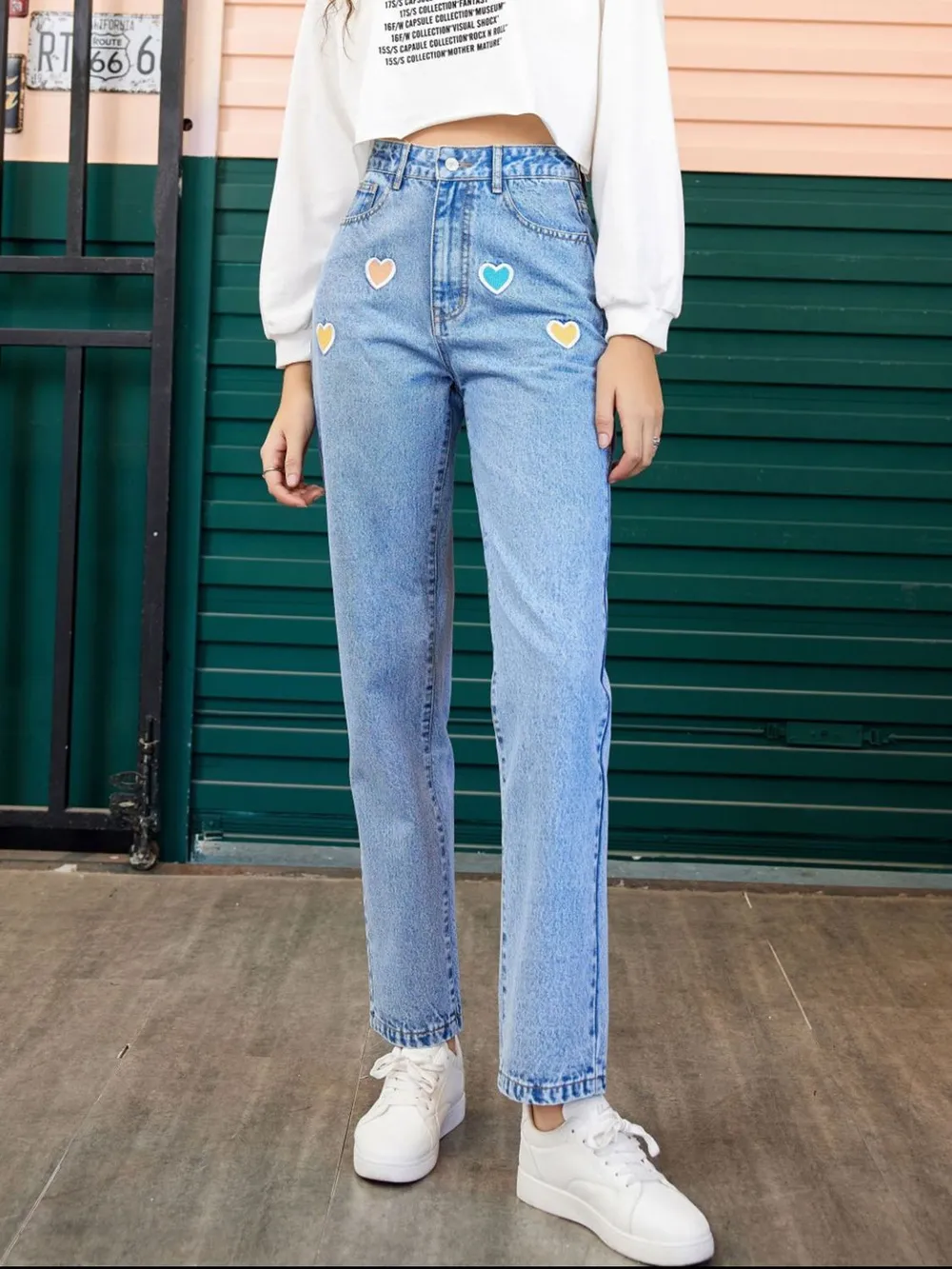 Heart Straight Leg Jeans with Pockets, image 5