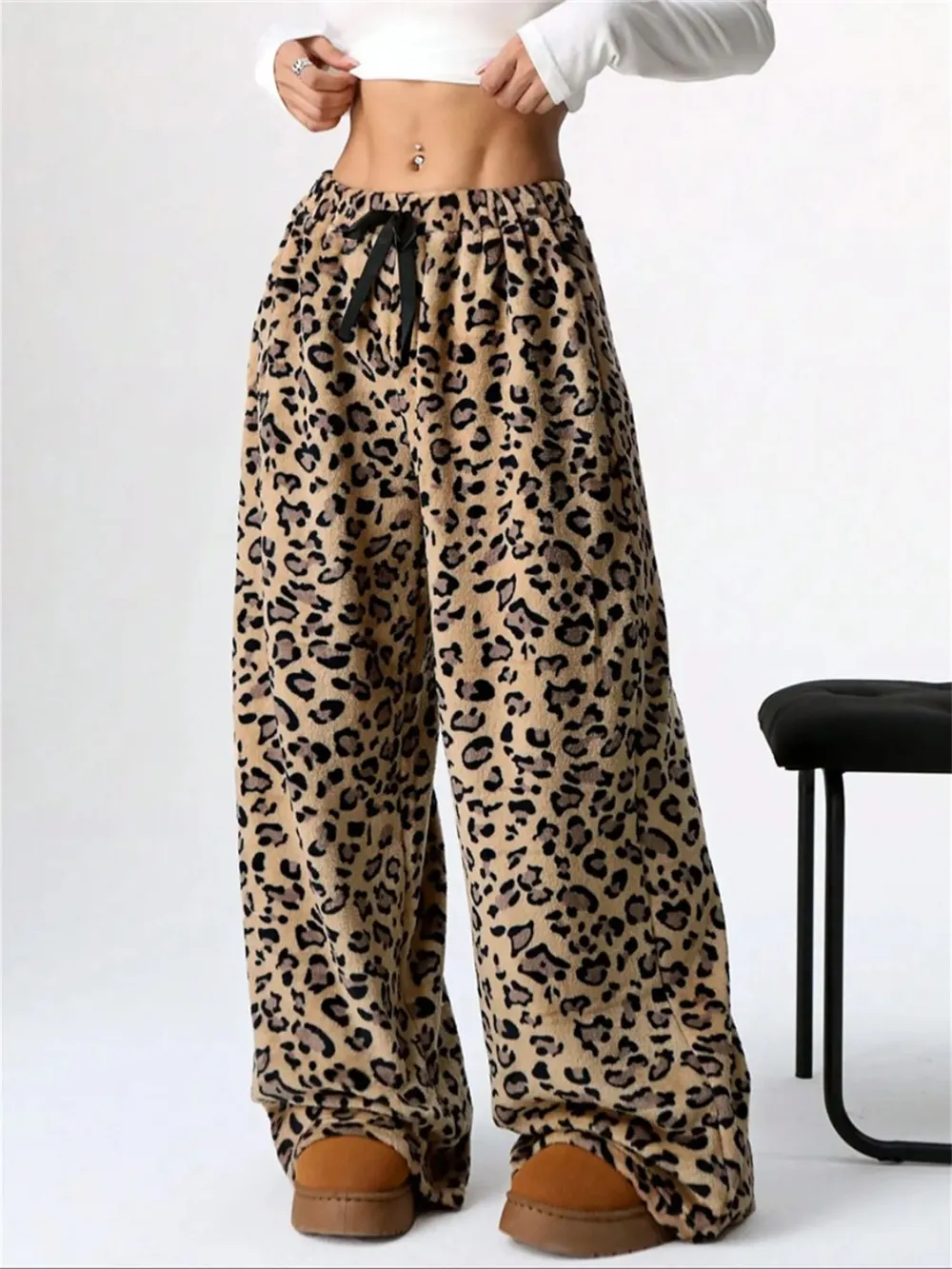 Leopard Wide Leg Plush Pants, image 5