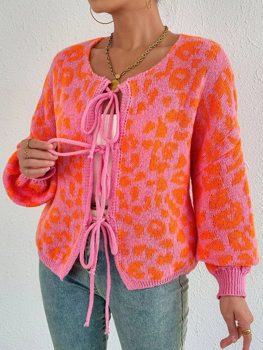Leopard Tie Front Cardigan, image 2