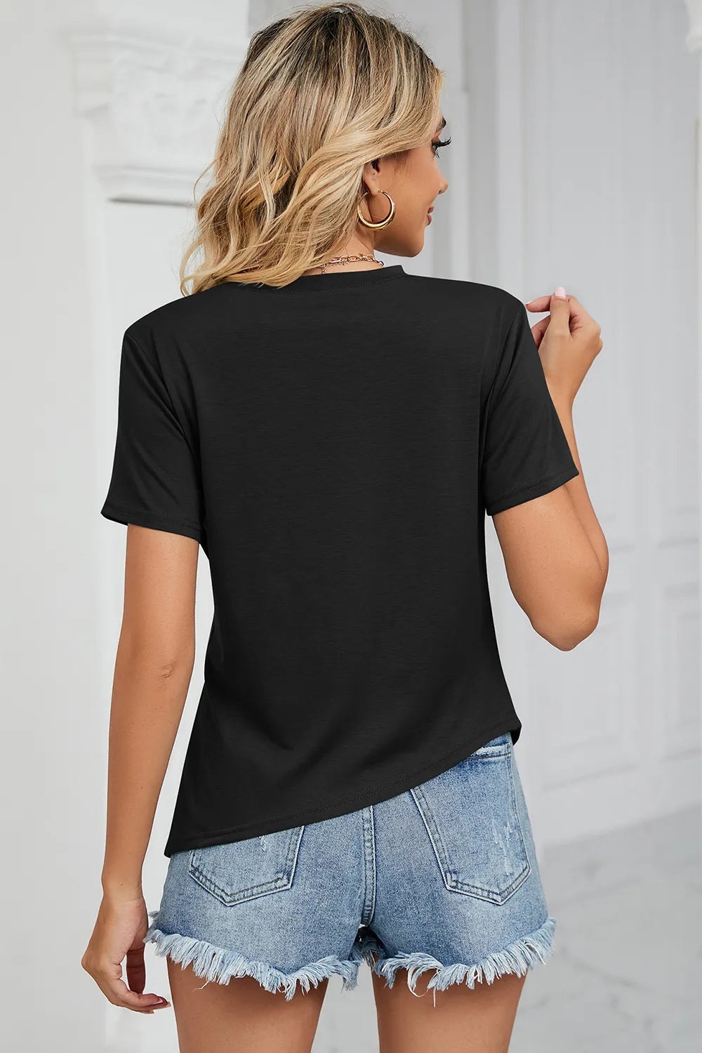 Ruched Round Neck Short Sleeve T-Shirt, image 2