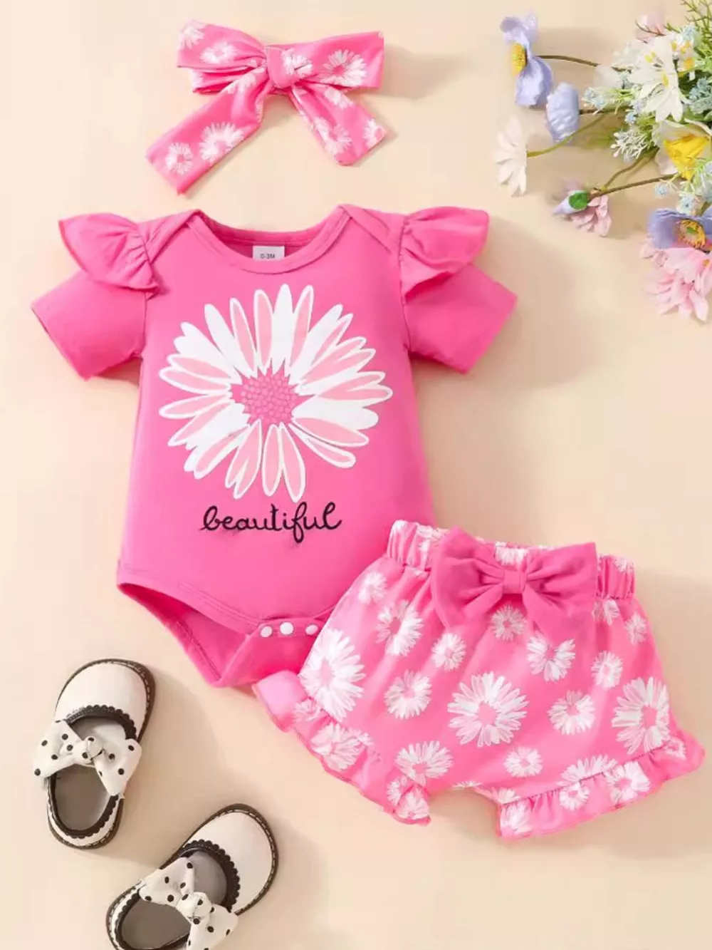 Children's Daisy Bodysuit and Shorts Set with Headband