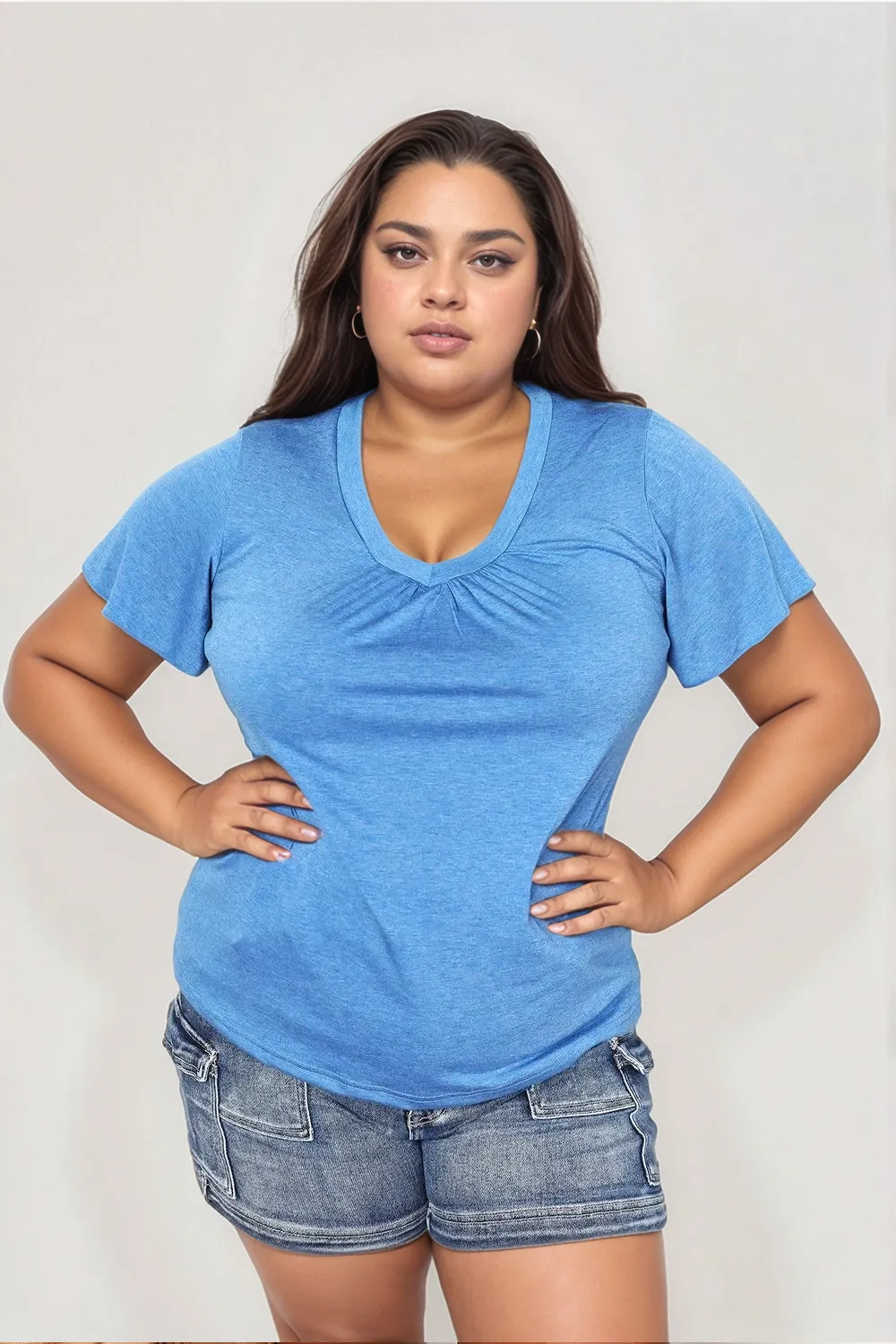 Ruched V-Neck Short Sleeve T-Shirt, image 2