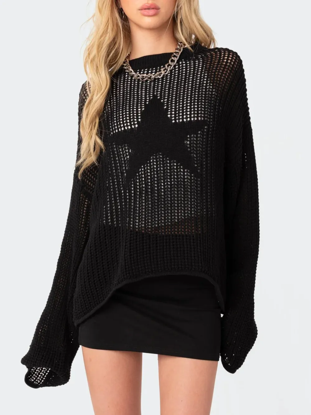 Star Round Neck Long Sleeve Knit Top, image 6