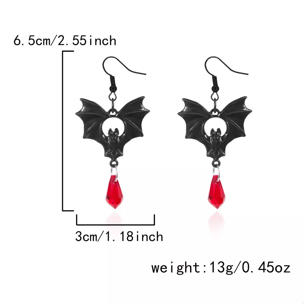 Gothic Bat Drop Earrings, image 2