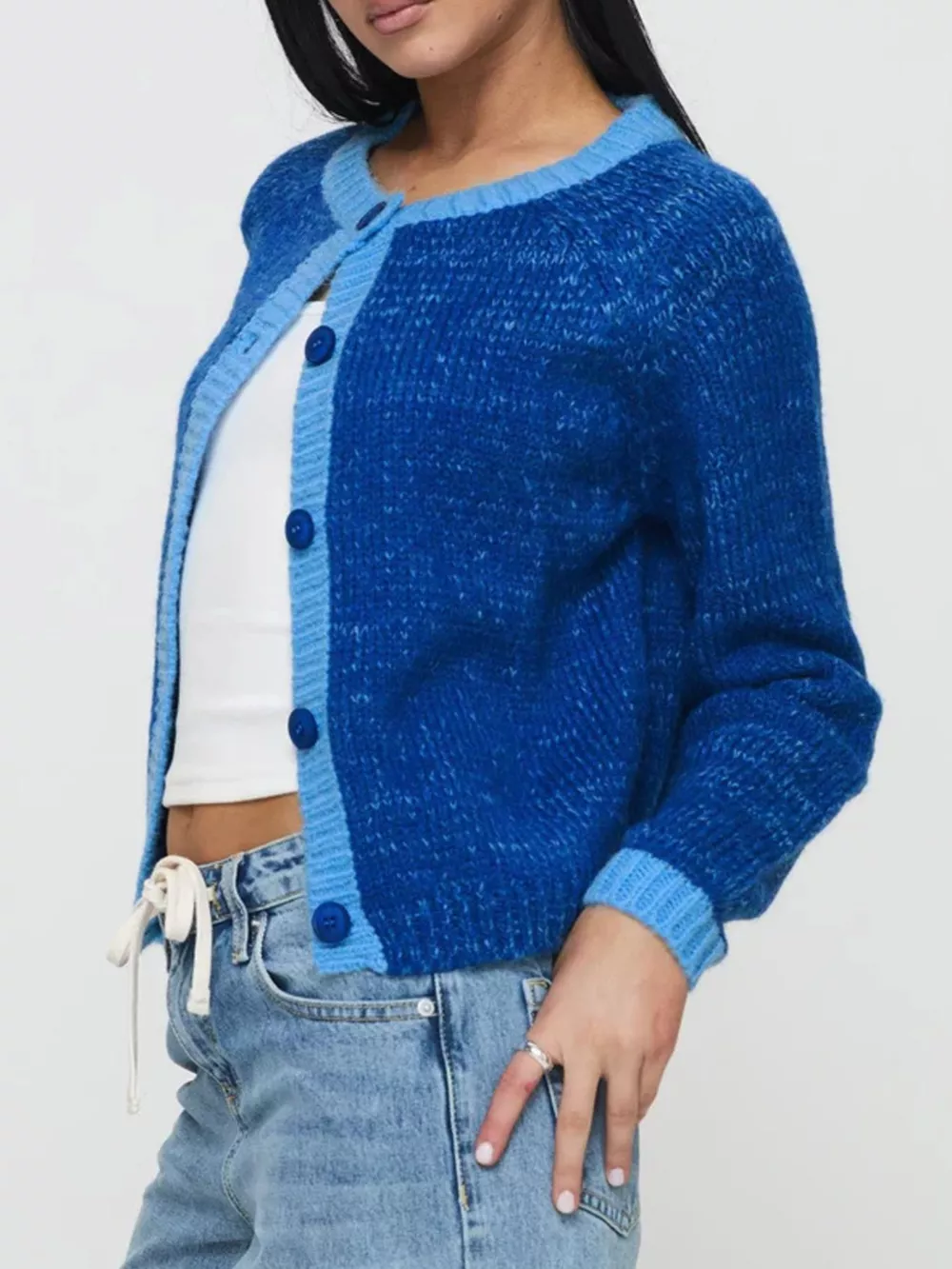 Contrast Trim Button-Up Cardigan, image 2