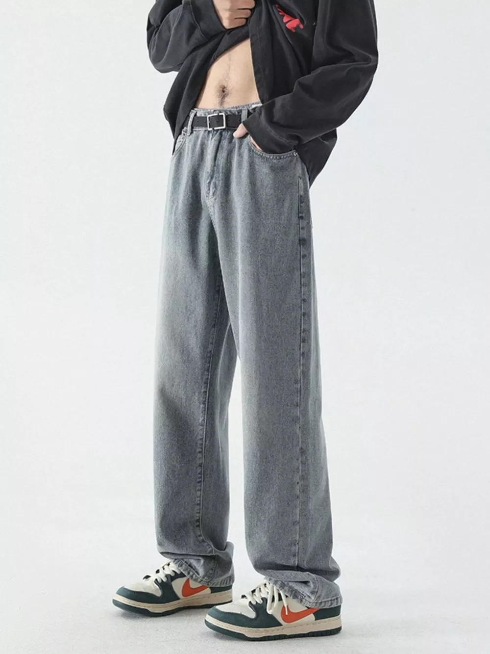 Men's Full Size Vintage Wash Wide Leg Jeans Plus Size, image 7