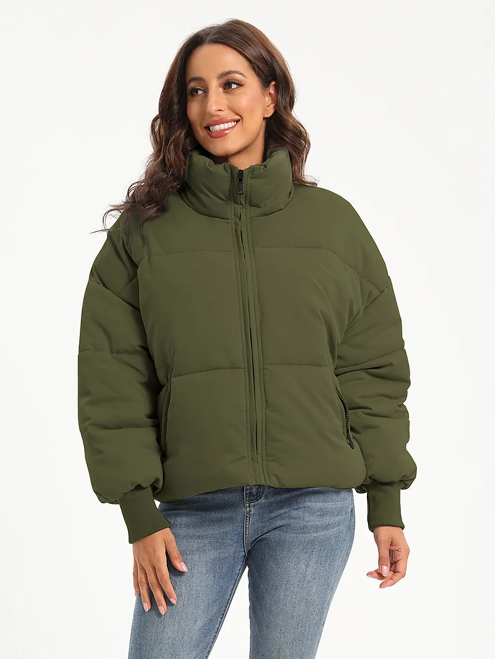 Zip Up Turtleneck Long Sleeve Puffer Jacket, image 19