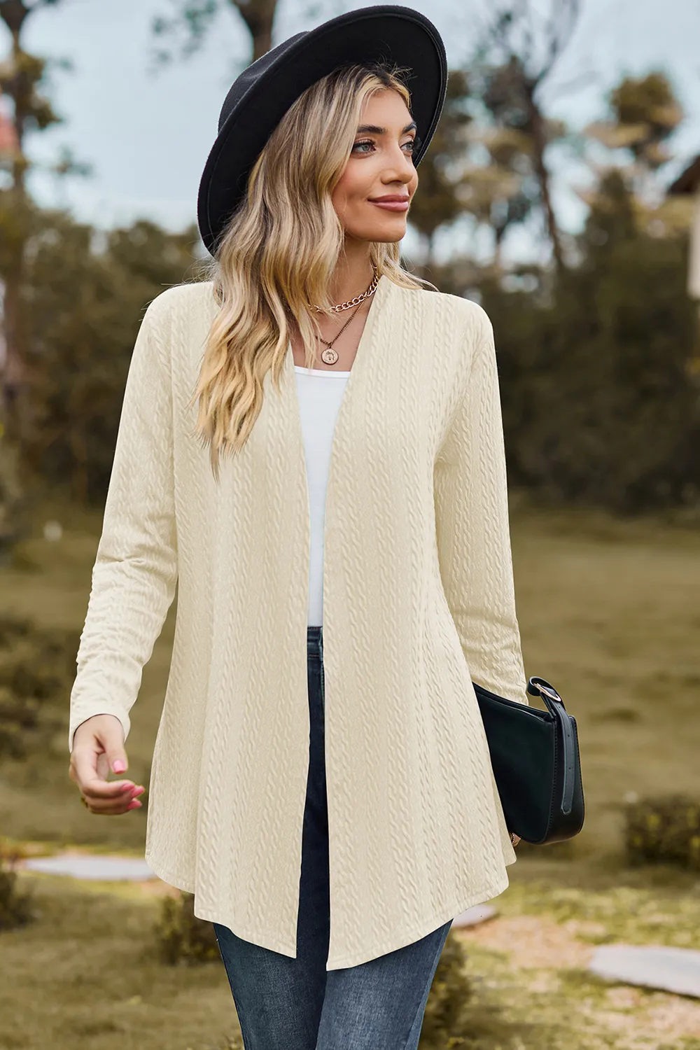 Textured Open Front Long Sleeve Cardigan, image 15