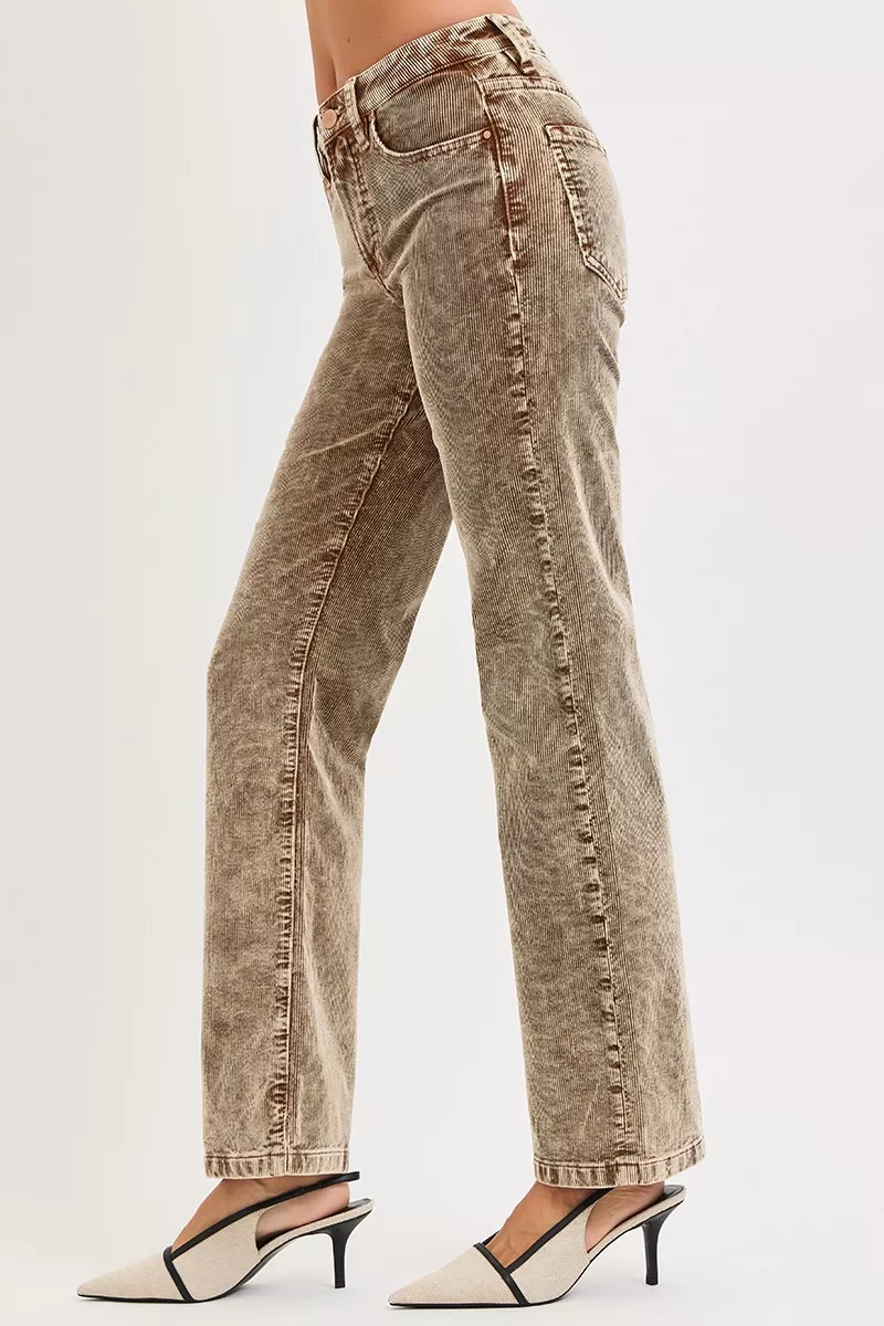 Tummy Control Mid Rise Straight Leg Corduroy Pants, image 2