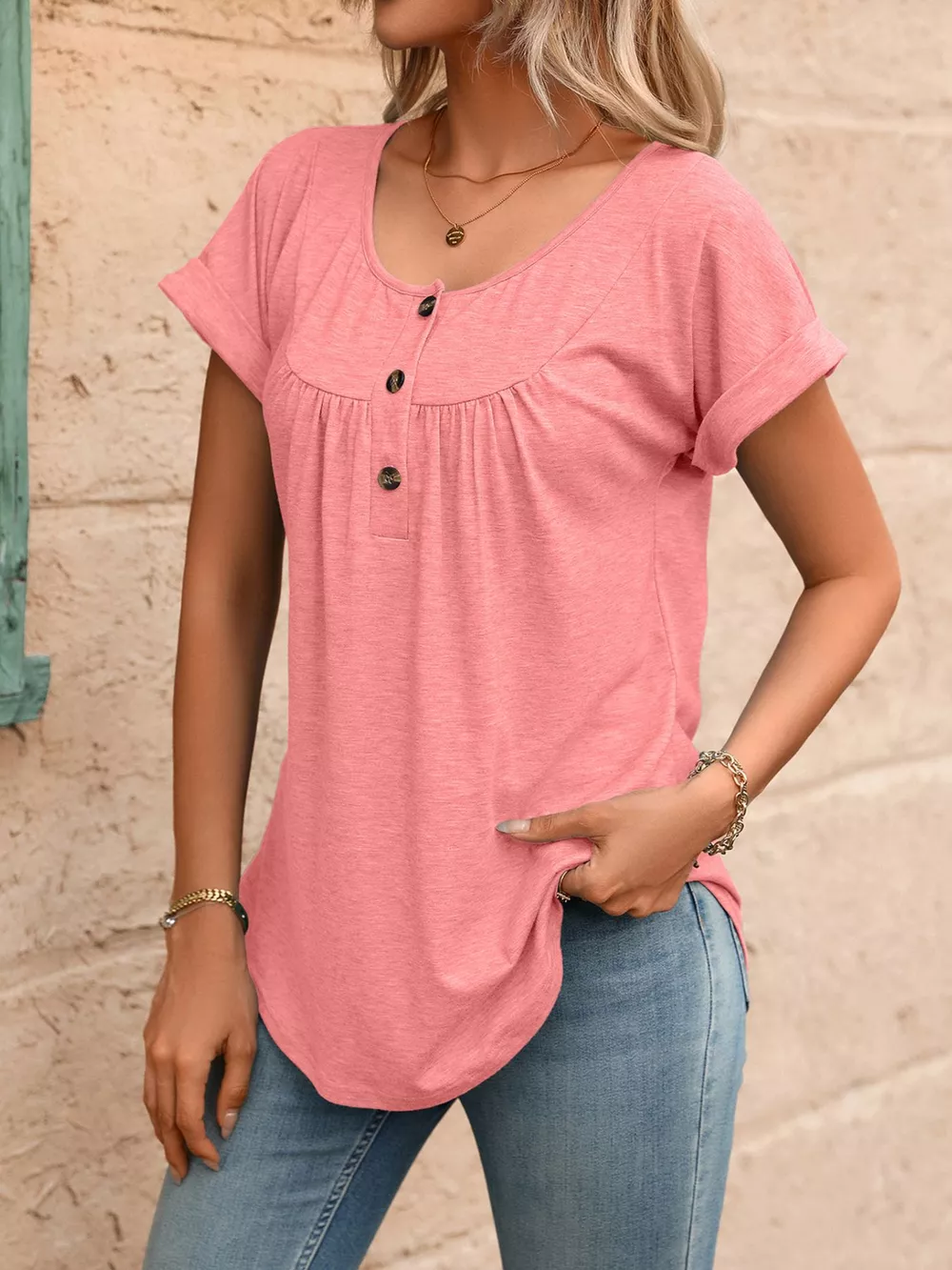 Casual Button Detail Henley T-Shirt, image 16