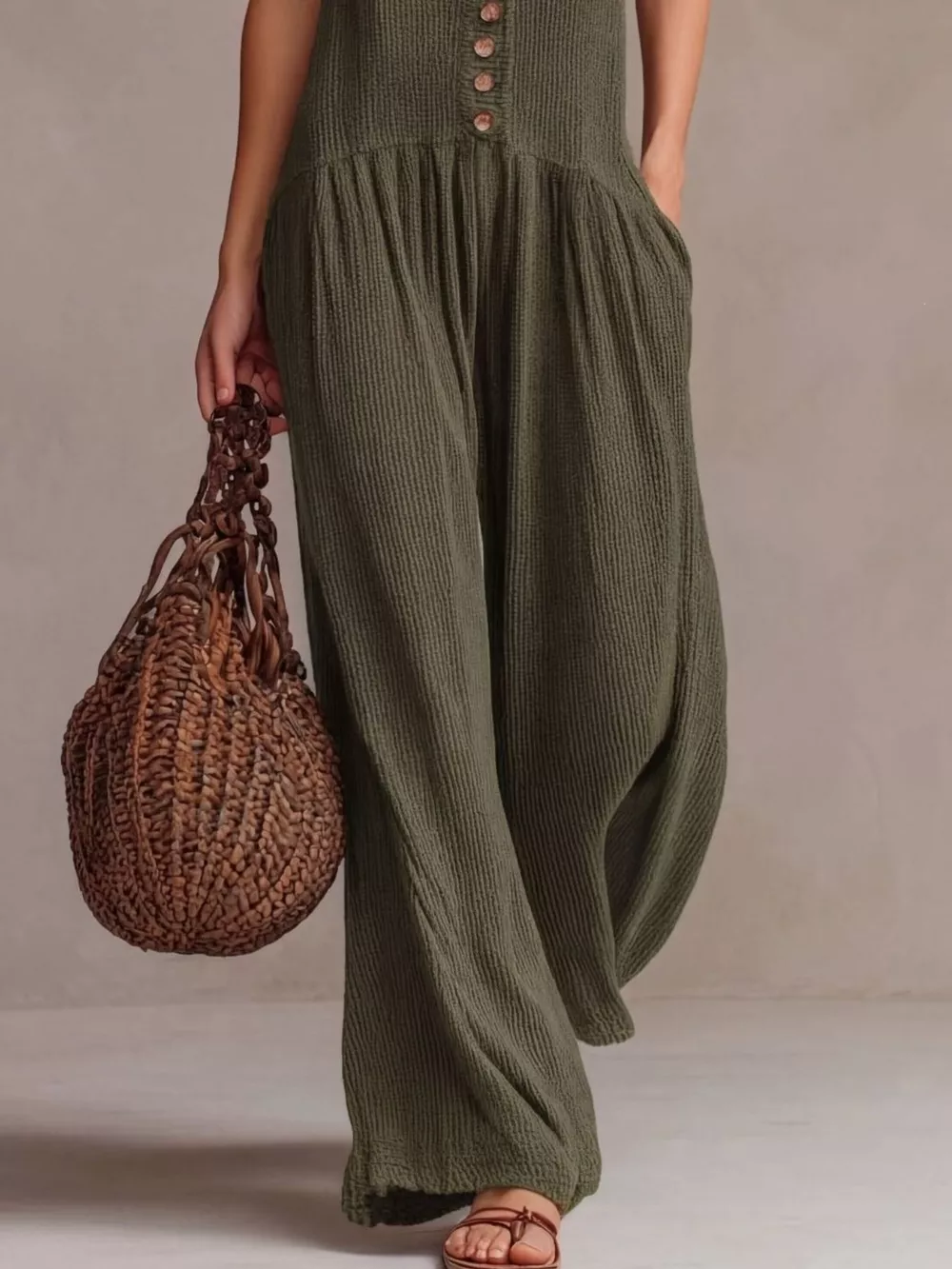 V-Neck Sleeveless Wide Leg Jumpsuit, image 4