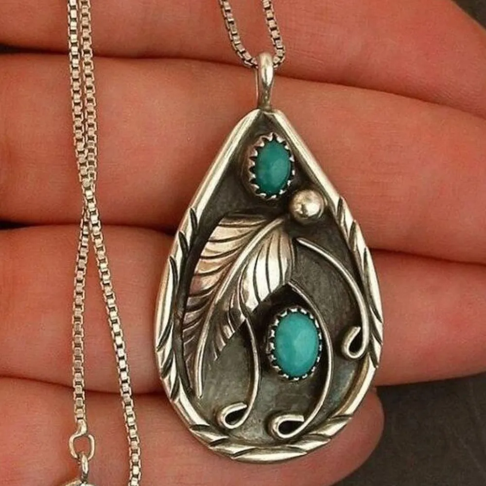 Alloy Artificial Turquoise Teardrop Pendant Necklace, image 4