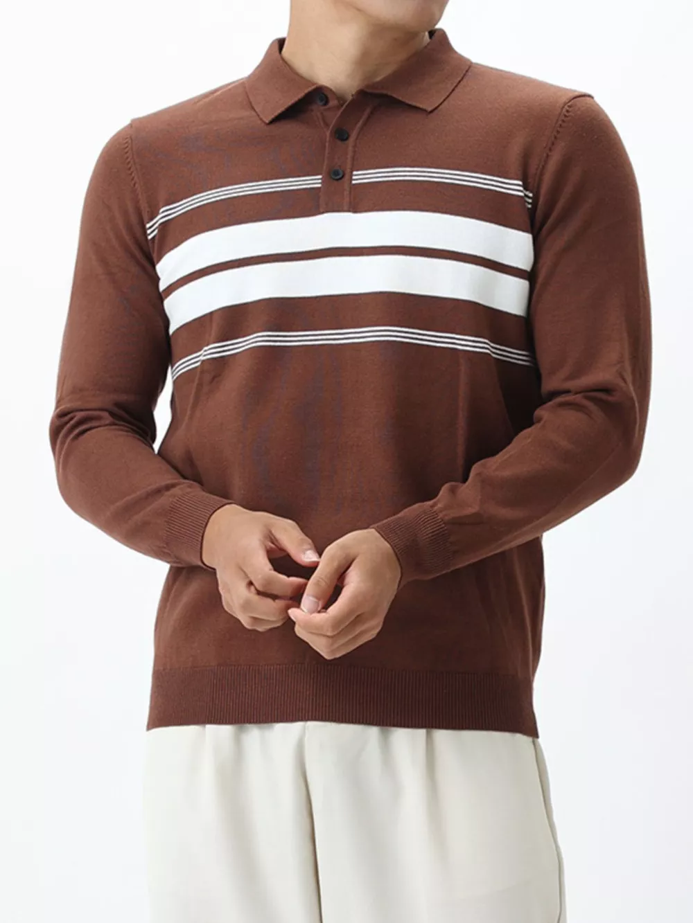 Men's Plus Size Button Detail Striped Knit Top, image 3