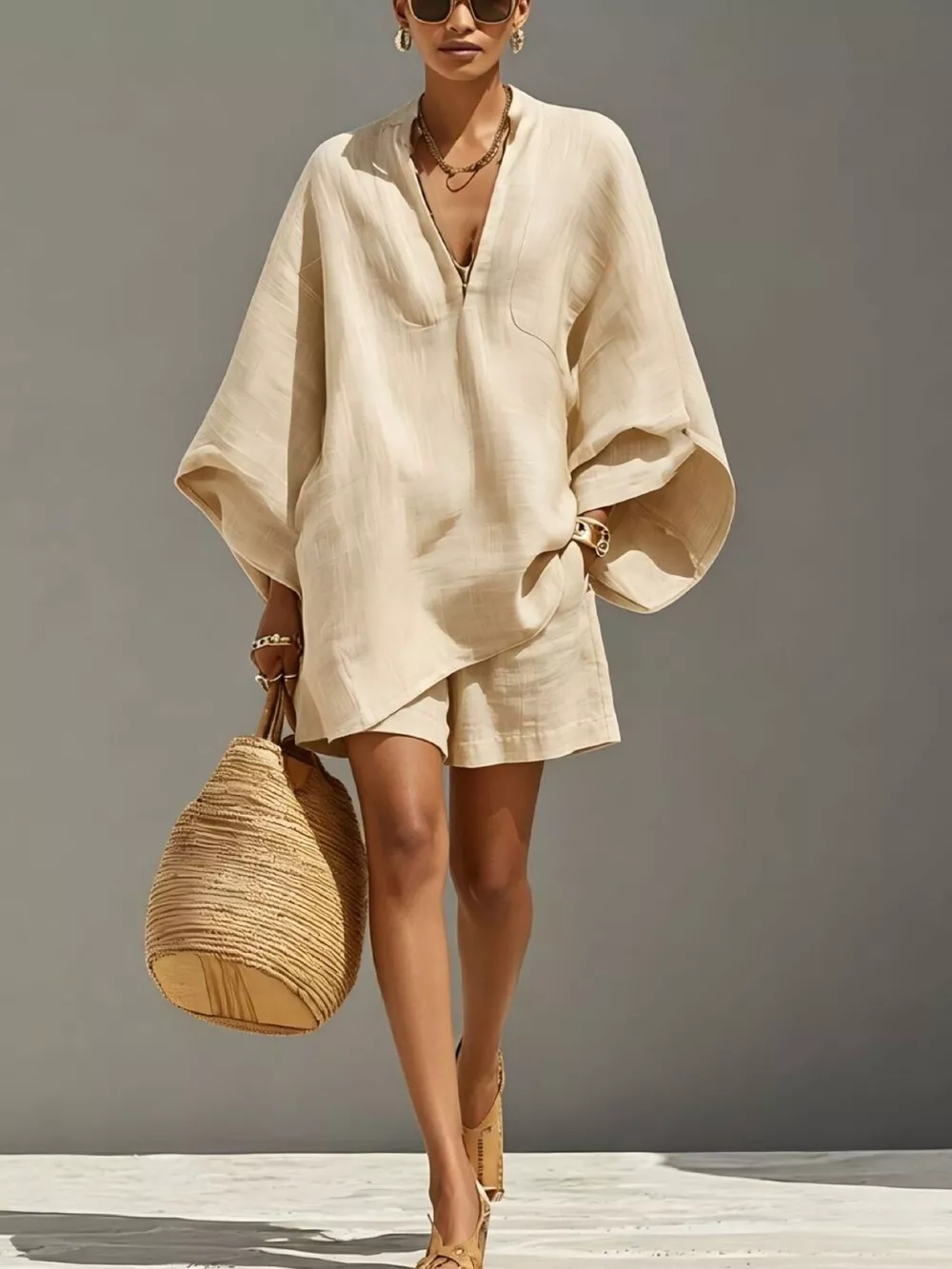 Full Size Solid Color Loose Fit Top and Shorts Set Plus Size