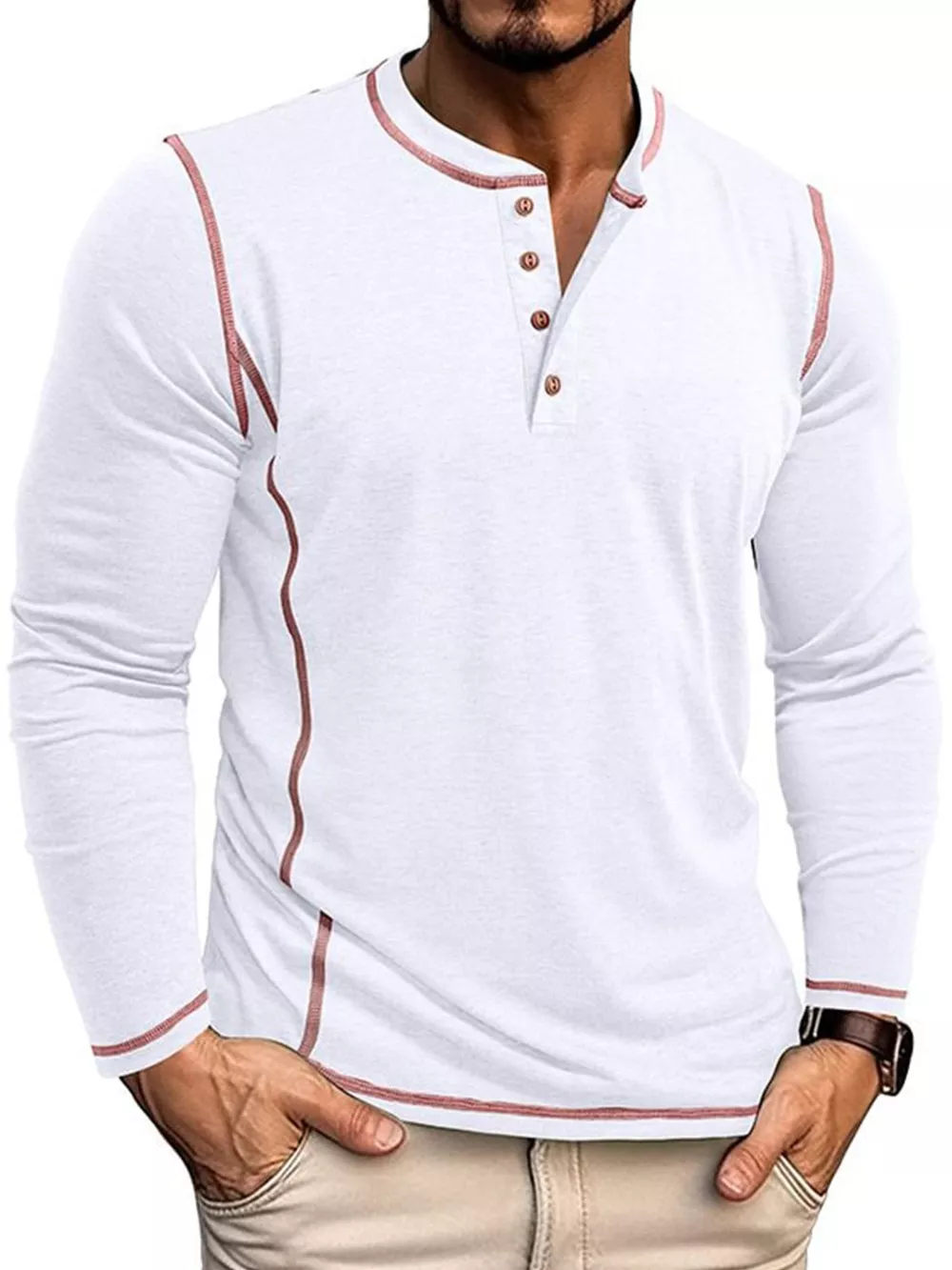 Men's Full Size Casual Button Detail Long Sleeve T-Shirt Plus Size, image 8