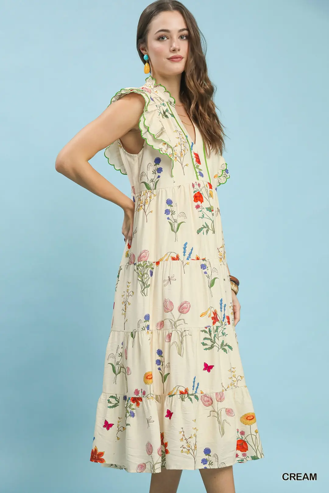 Floral Ruffle Tiered Midi Dress with Scalloped Detail, image 2