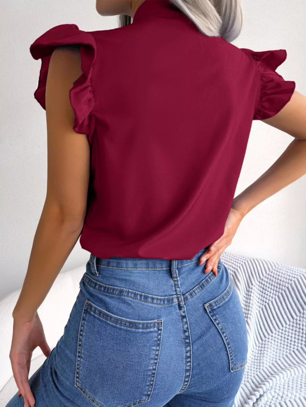 Bow Tie Ruffle Sleeve Blouse, image 3