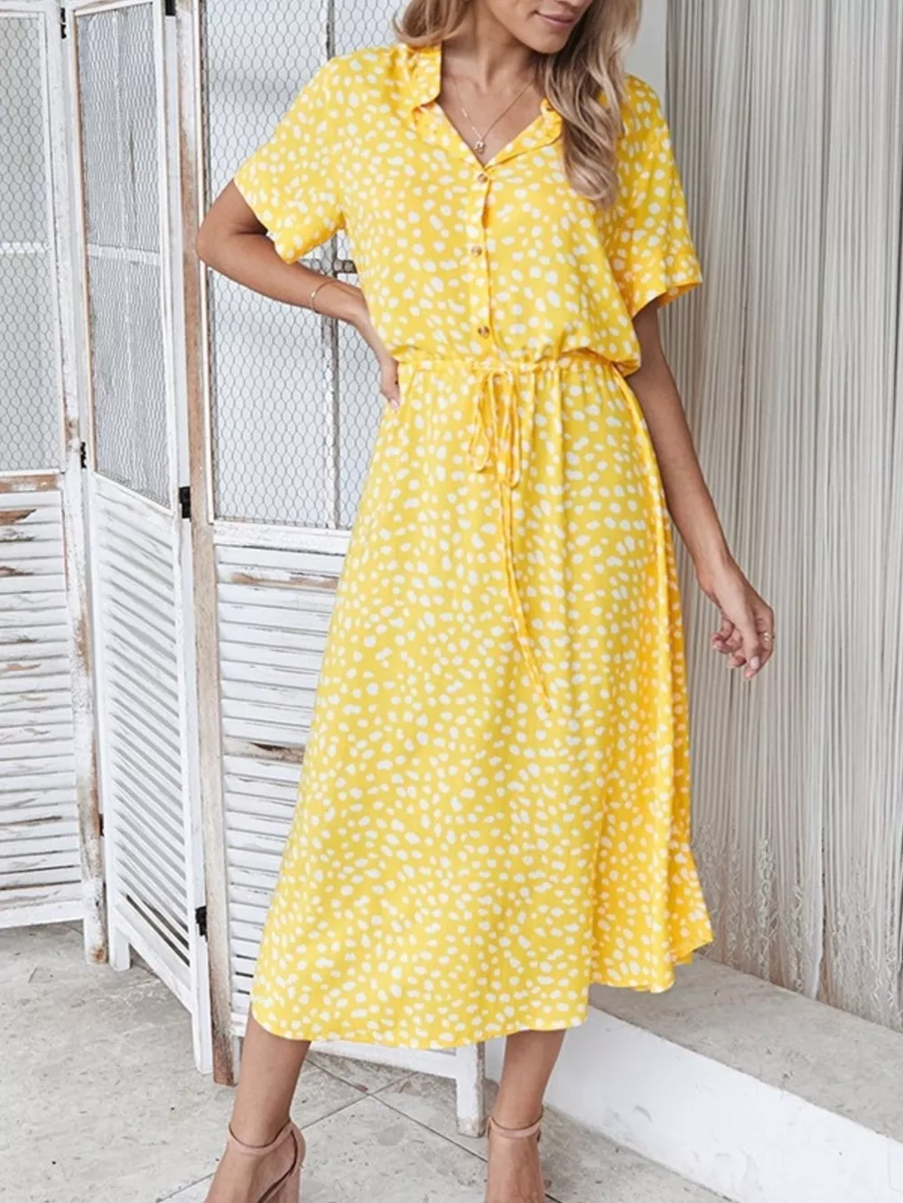 Animal Print Drawstring Waist Midi Dress, image 10