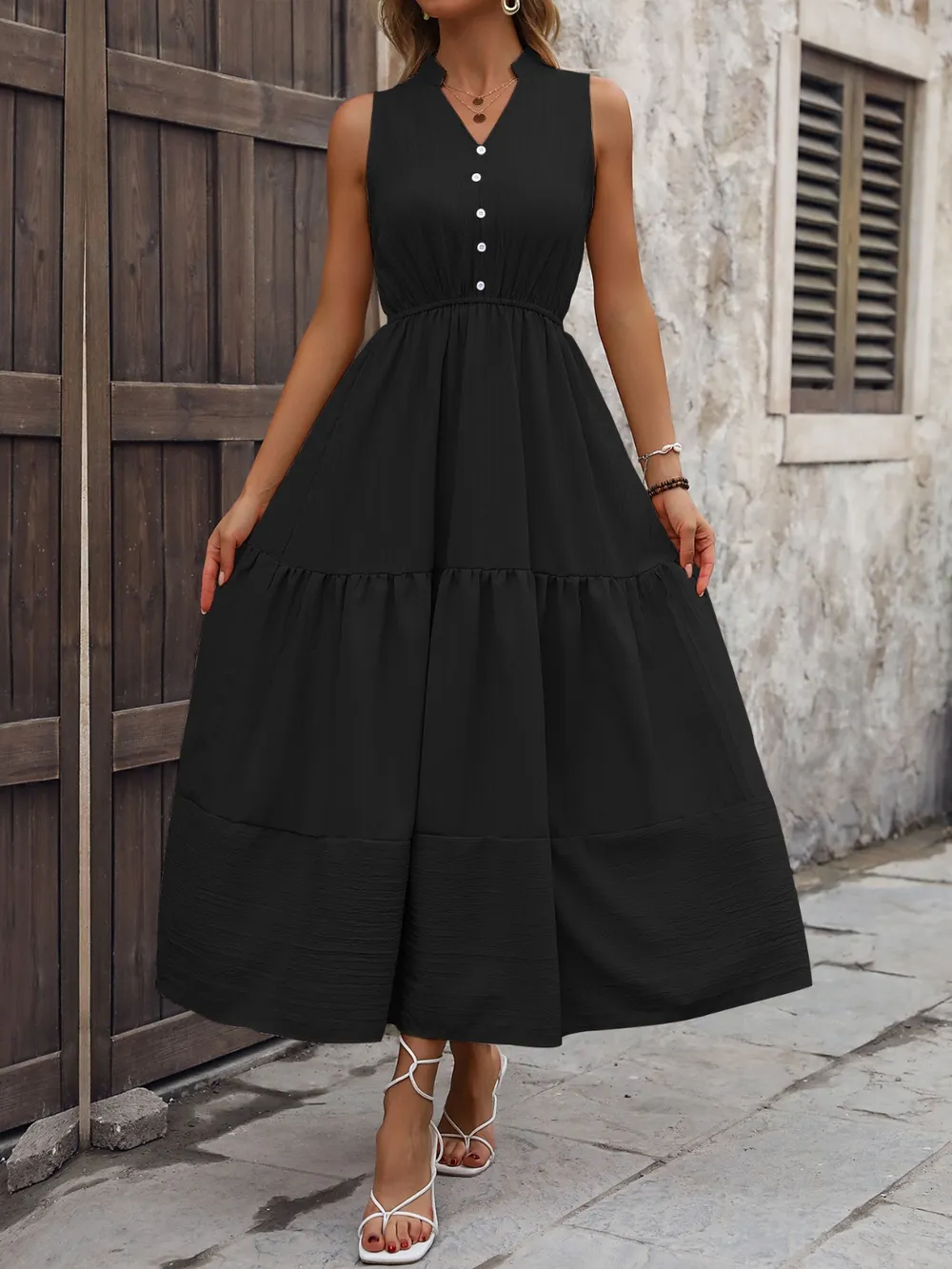 Notched Sleeveless Maxi Tank Dress, image 5