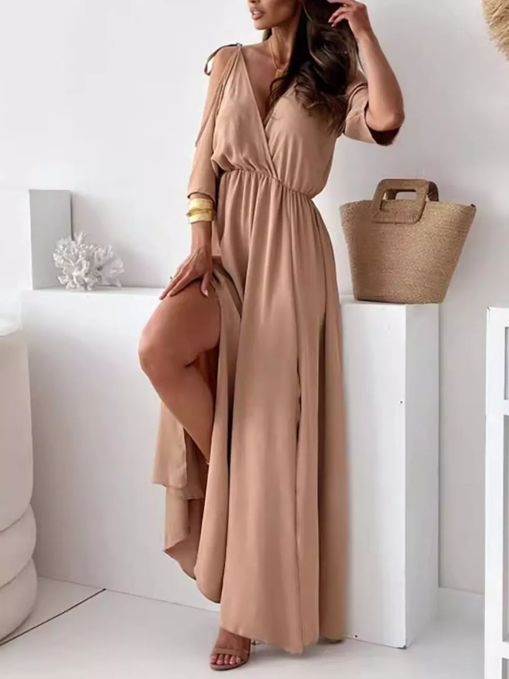 Slit Cold Shoulder Maxi Dress, image 9