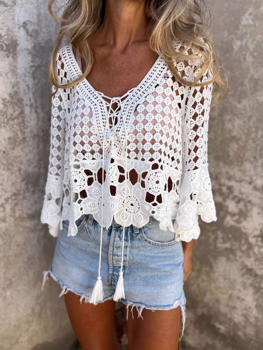 Tassel Crochet Knit Cover Up, image 3