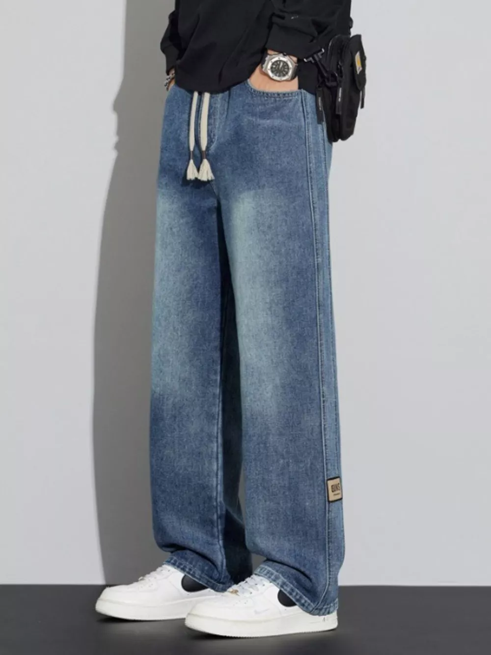 Men's Plus Size Washed Wide Leg Relaxed Fit Jeans