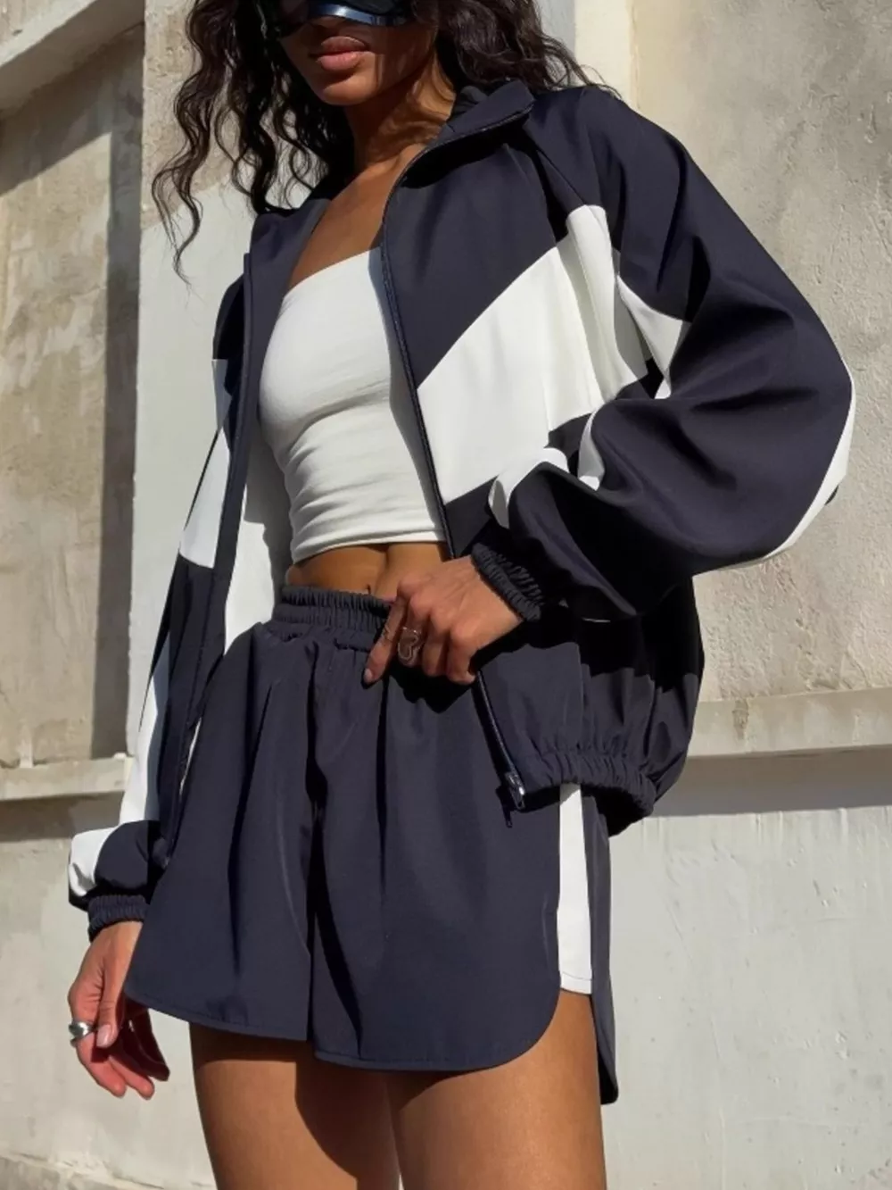 Color Block Zip Up Outerwear and Shorts Set, image 5