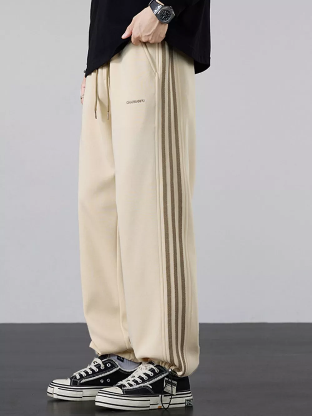 Men's Plus Size Casual Striped Wide Leg Sweatpants, image 5
