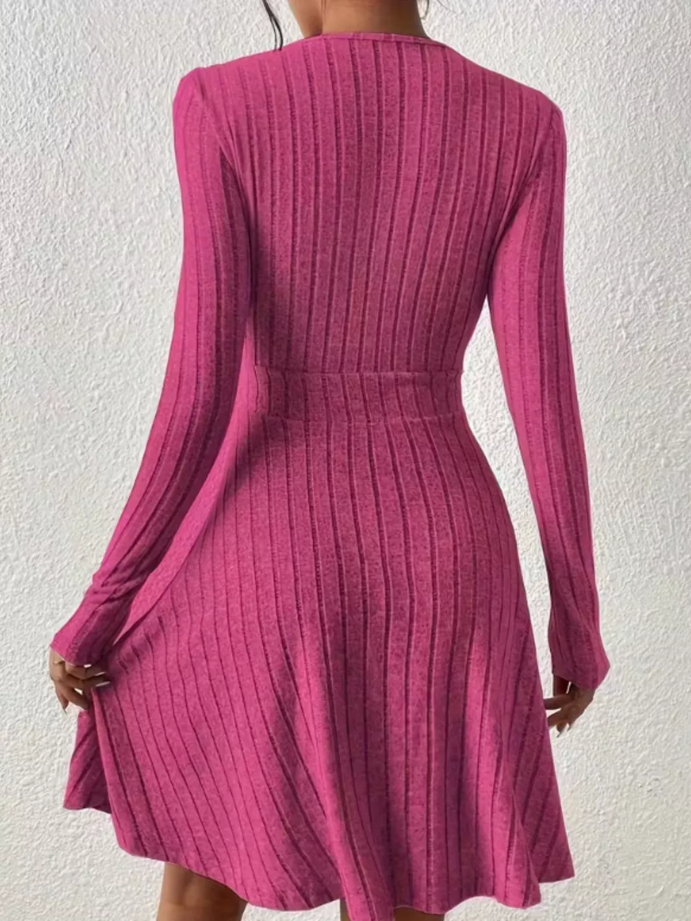 Ribbed Knit Wrap Mini Dress, image 6