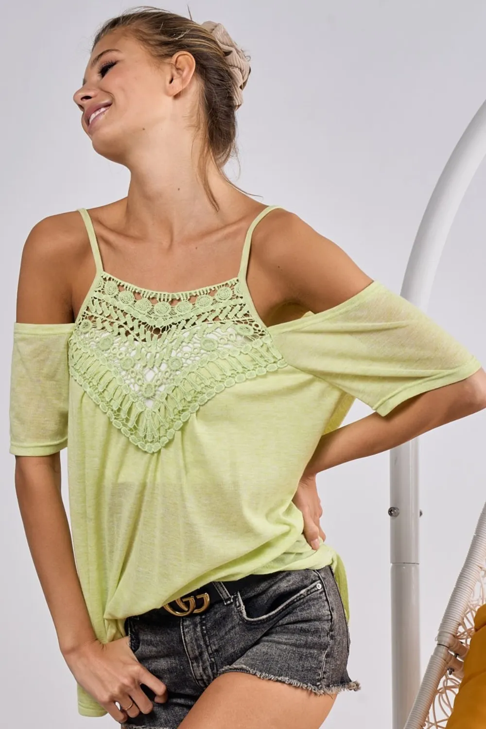 Front Crochet Lace Adjustable Strap Top, image 2