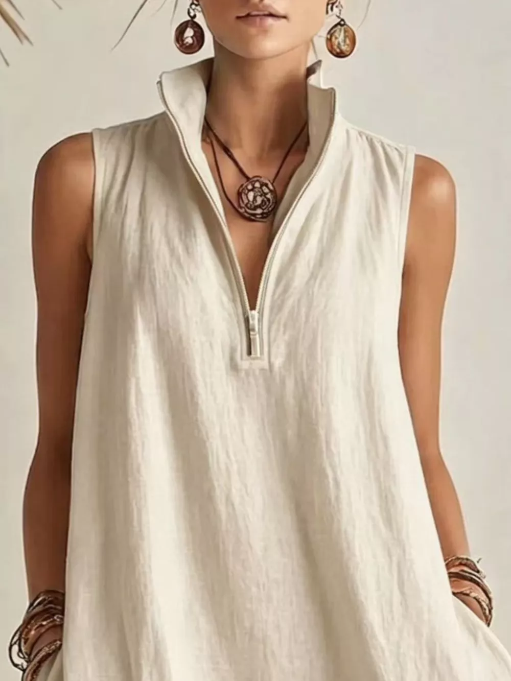Sleeveless Zipper-Neck Ruffle Hem Mini Dress, image 2