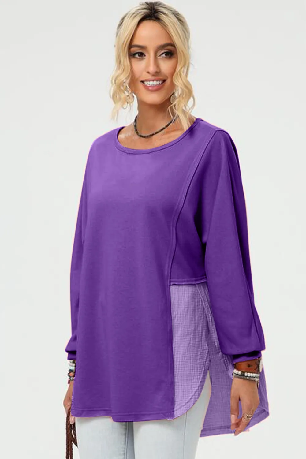 Full Size Long Sleeve High-Low T-Shirt, image 3