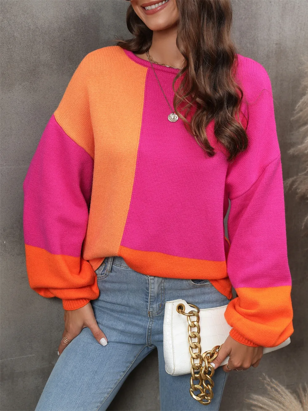 Color Block Round Neck Sweater, image 2