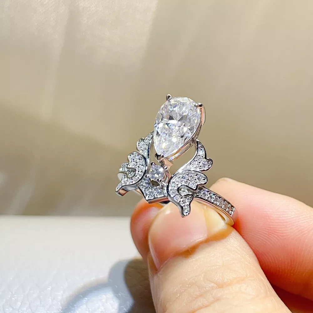 5 Carat 925 Sterling Silver Moissanite Teardrop Ring, image 4