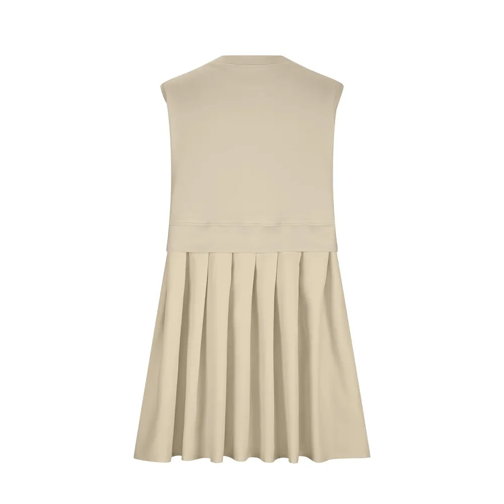 Pleated Round Neck Sleeveless Mini Dress, image 3