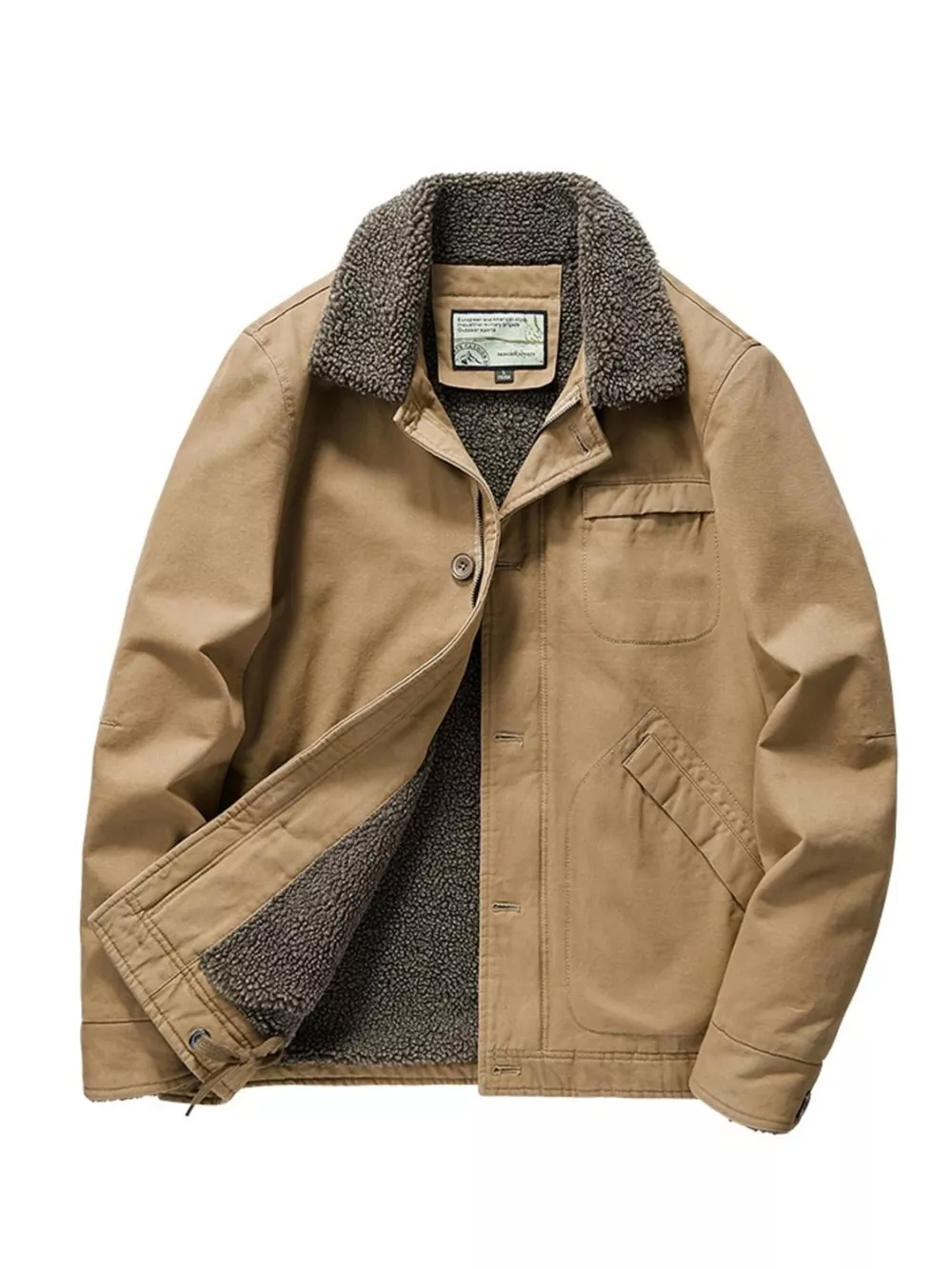 Men's Plus Size Sherpa Collar Button Up Jacket, image 5