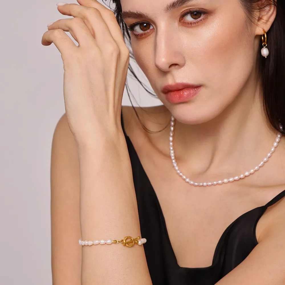 Pearl Necklace, Bracelet and Earrings 4-Piece Jewelry Set, image 5