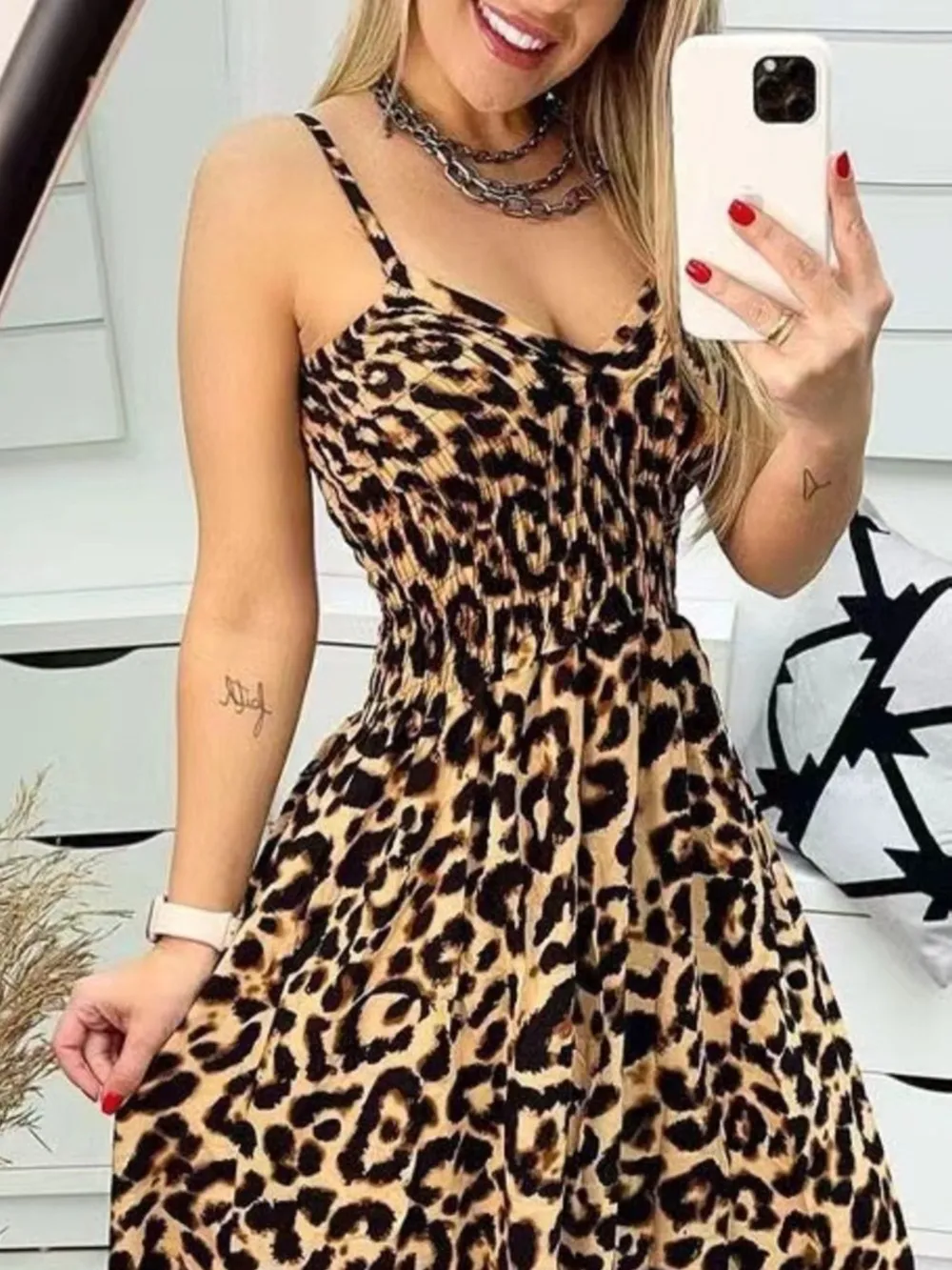 Full Size Leopard Print Spaghetti Strap Maxi Dress Plus Size, image 3