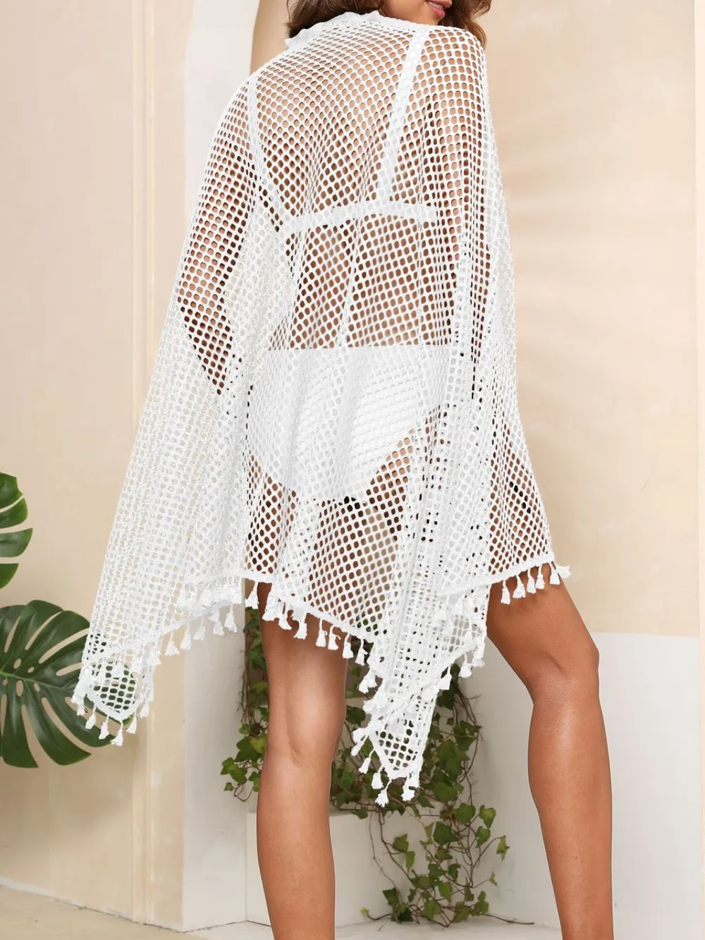 Tassel Openwork Open Front Cover-Up, image 2