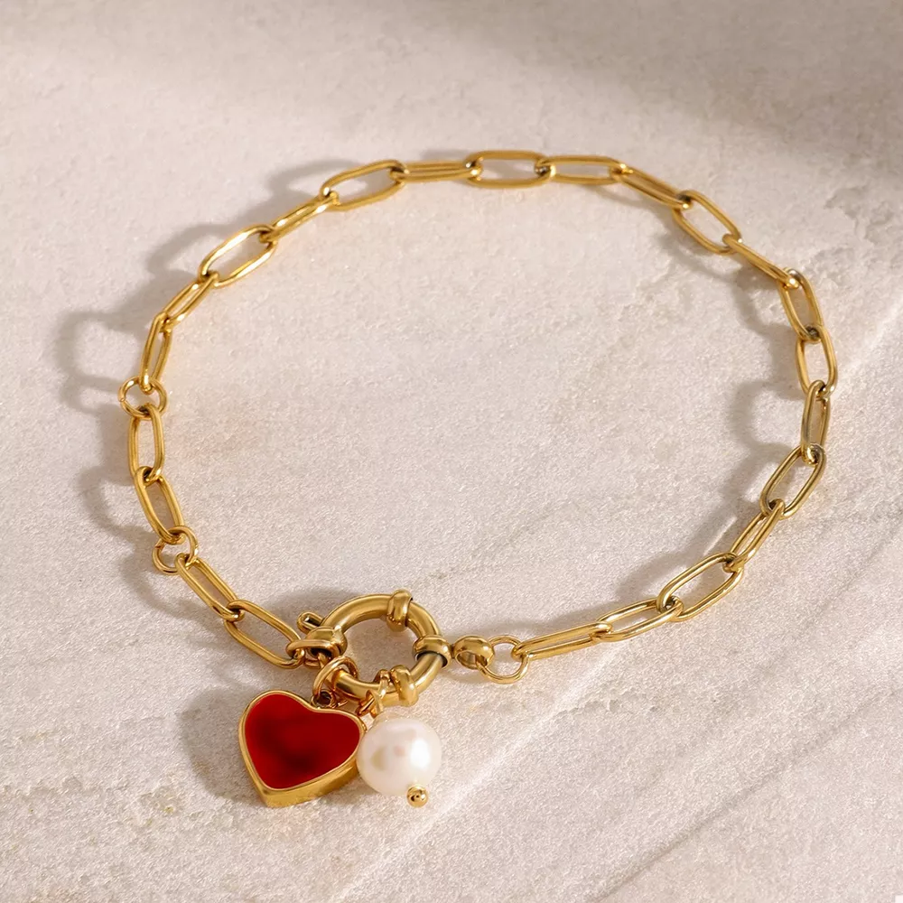 18K Gold-Plated Heart Charm Bracelet, image 2