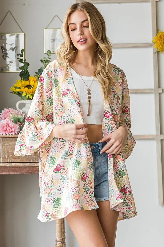Full Size Multi Color Floral Open Cardigan Plus Size, image 4