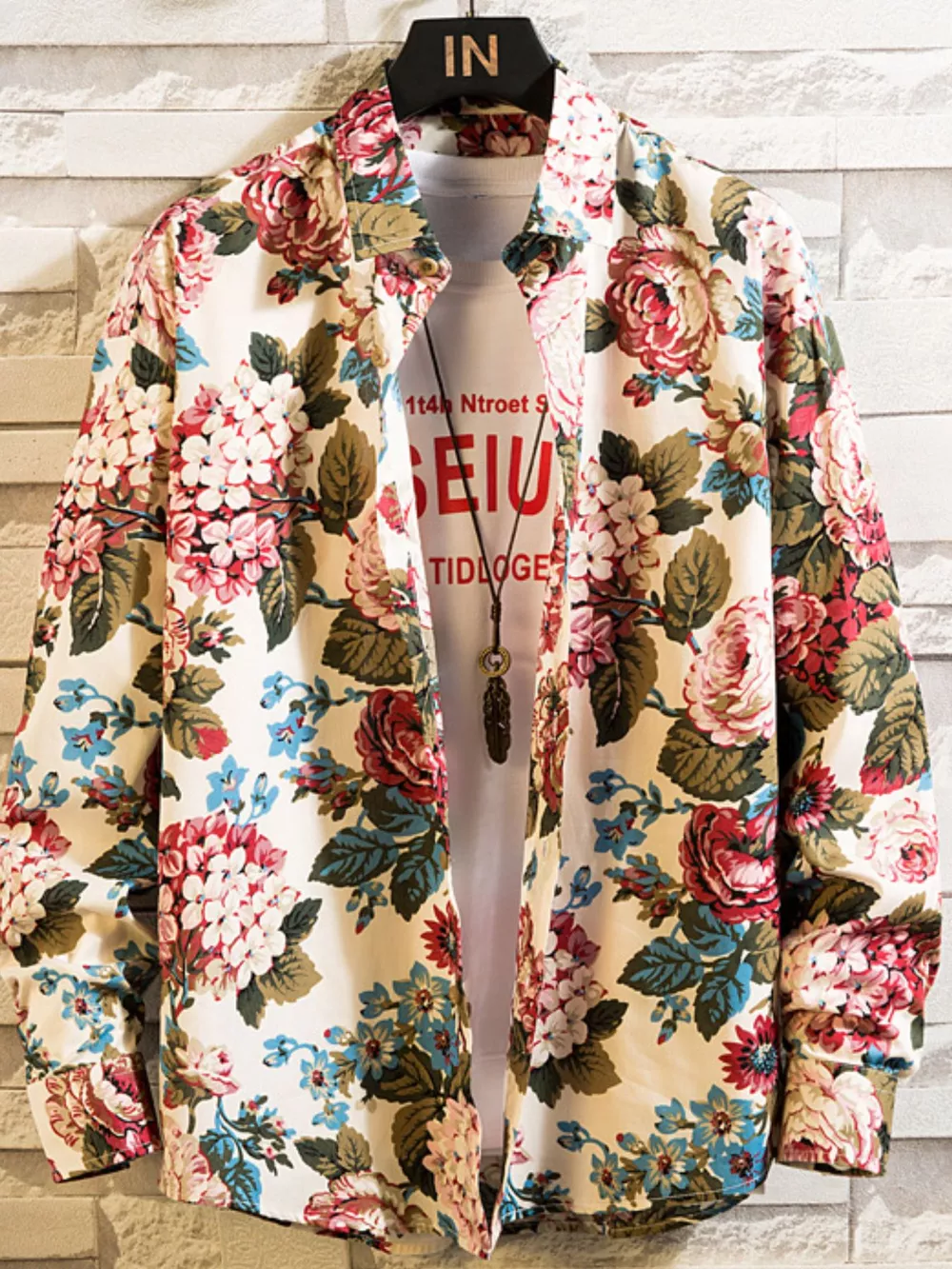 Men's Plus Size Printed Button Up Shirt, image 6