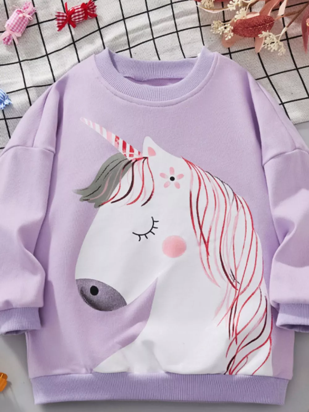 Children's Unicorn Graphic Round Neck Sweatshirt, image 2
