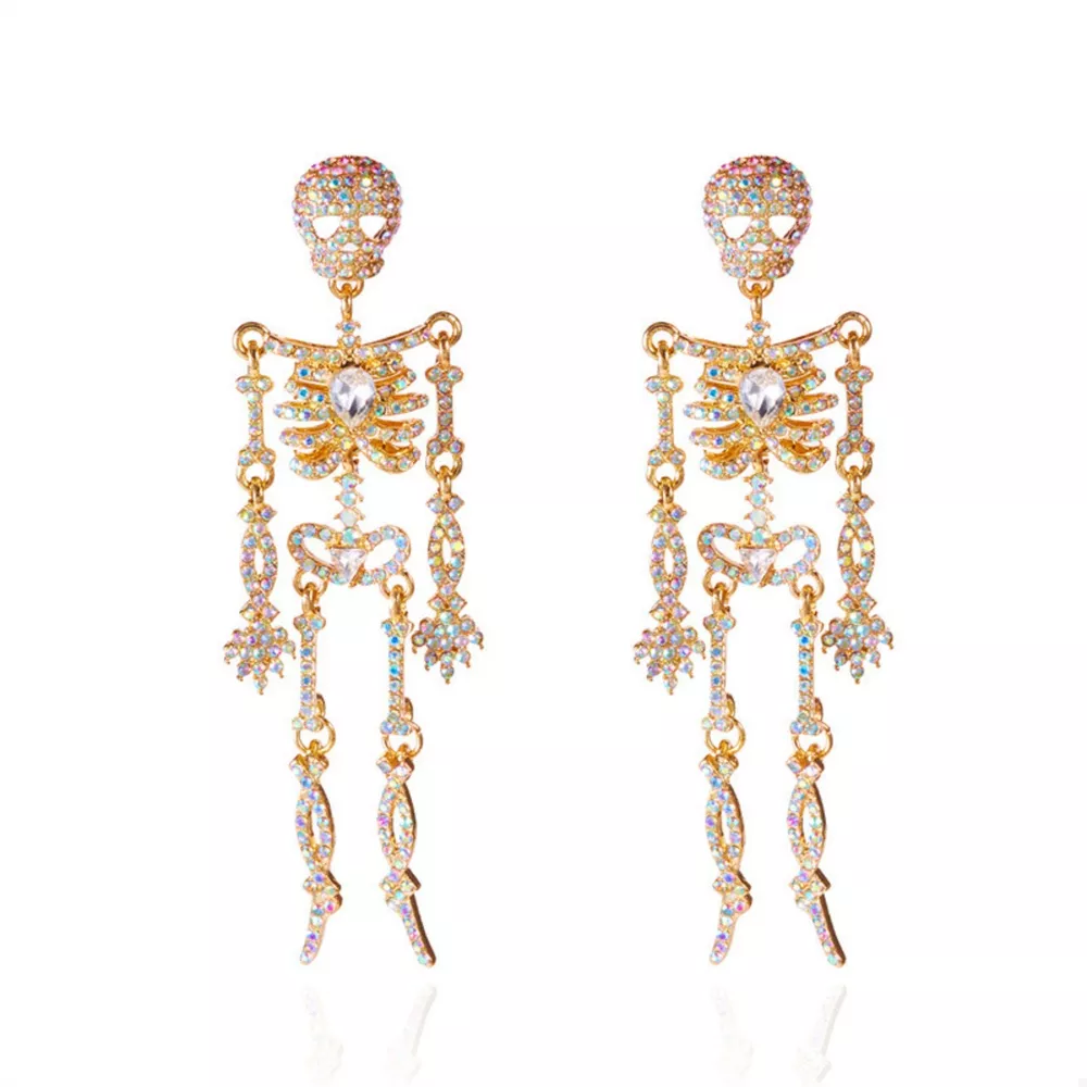Halloween Skeleton Skull Zircon Drop Earrings, image 5