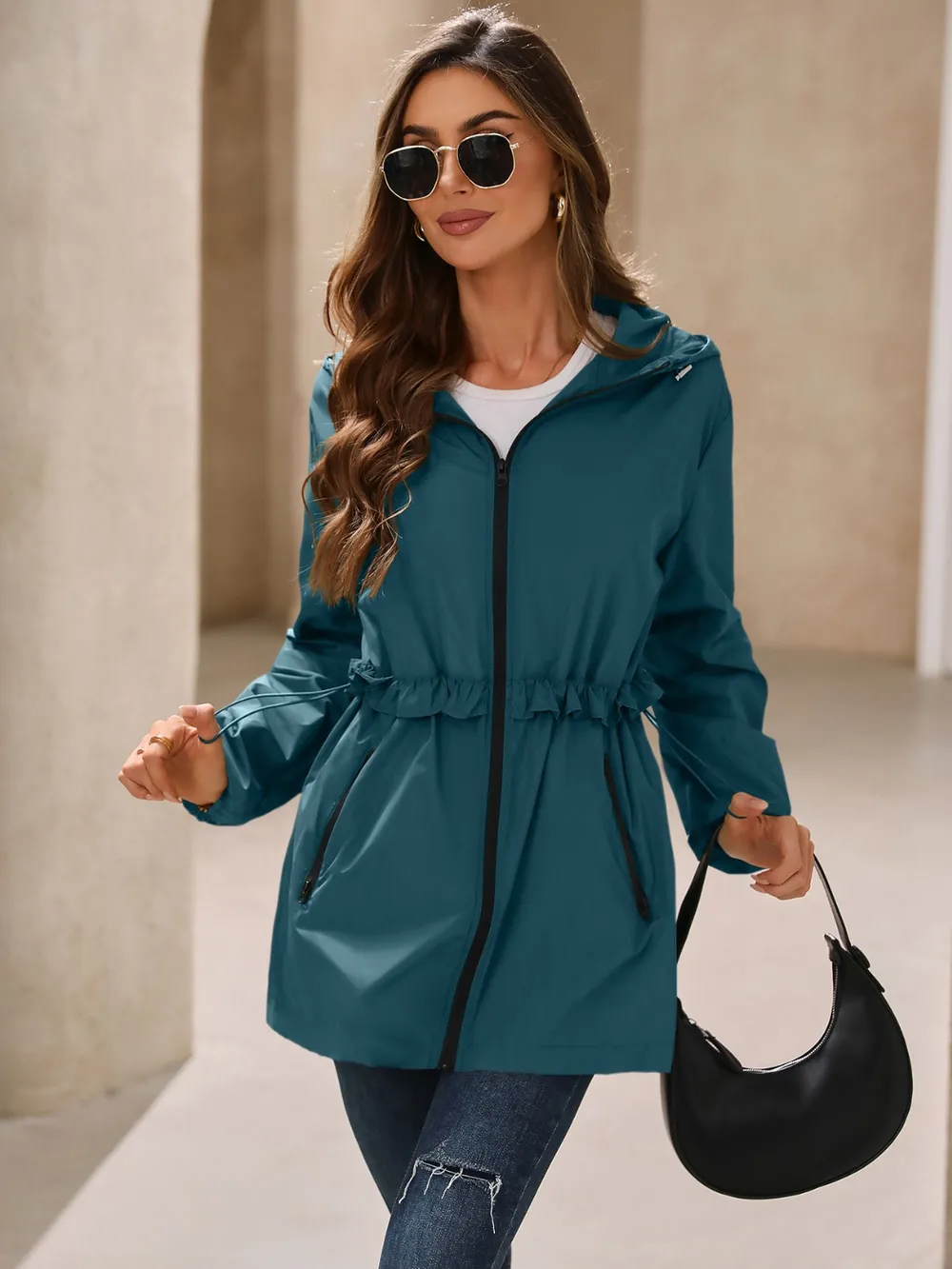 Outdoor Waterproof Long Sleeve Hooded Windbreaker, image 5