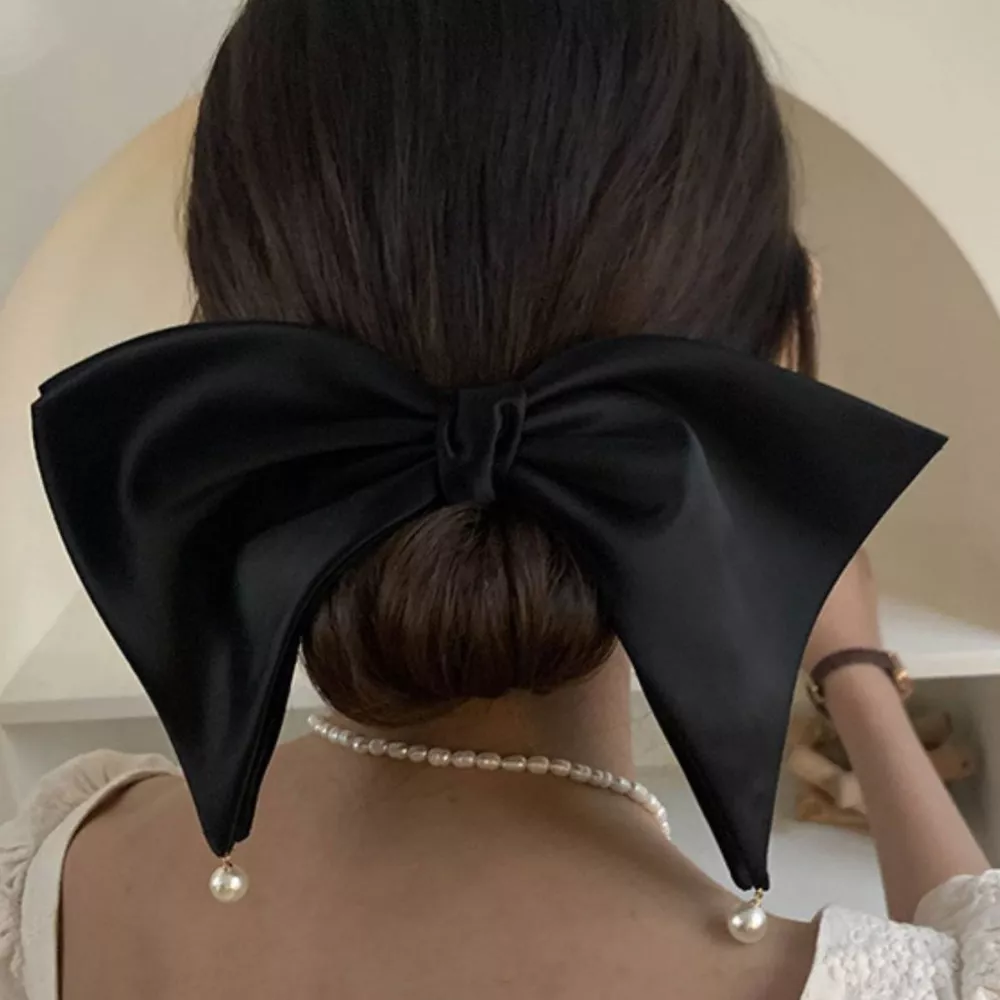 Satin Pearl Bow Hair Clip, image 6